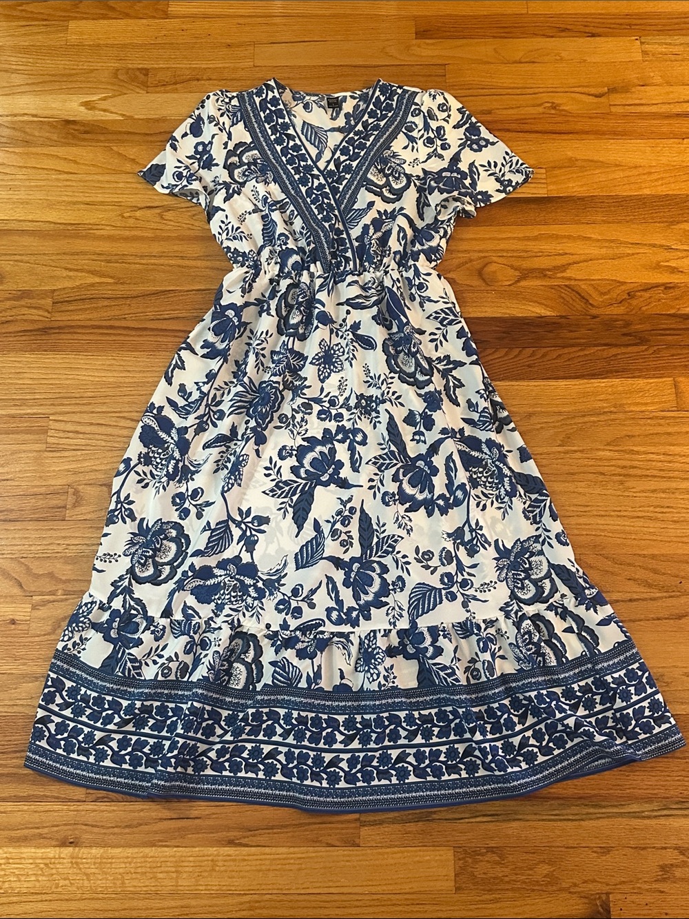 Emory Rose Blue & White Floral Midi Dress - Casual Summer Style Sz L - Picture 4 of 9